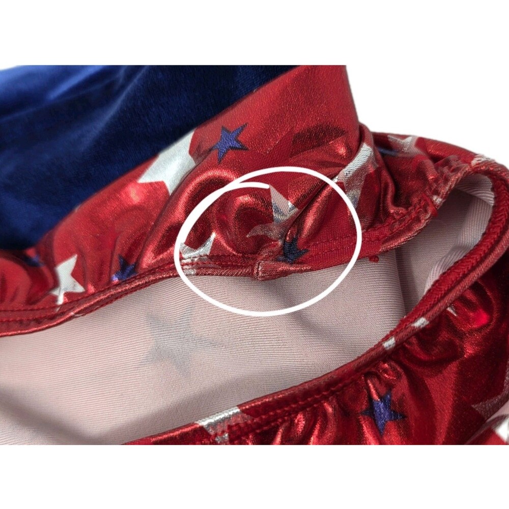 GK Elite VTG Carly Patterson Metallic Red White Blue Patriotic Leotard Size AS - Picture 12 of 12